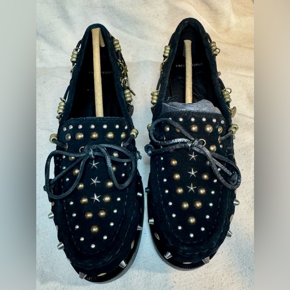 Free People NIB Stargazer Studded Boat Shoe Black 8.5 ☀️🍂🥶🌼 - Picture 6 of 9